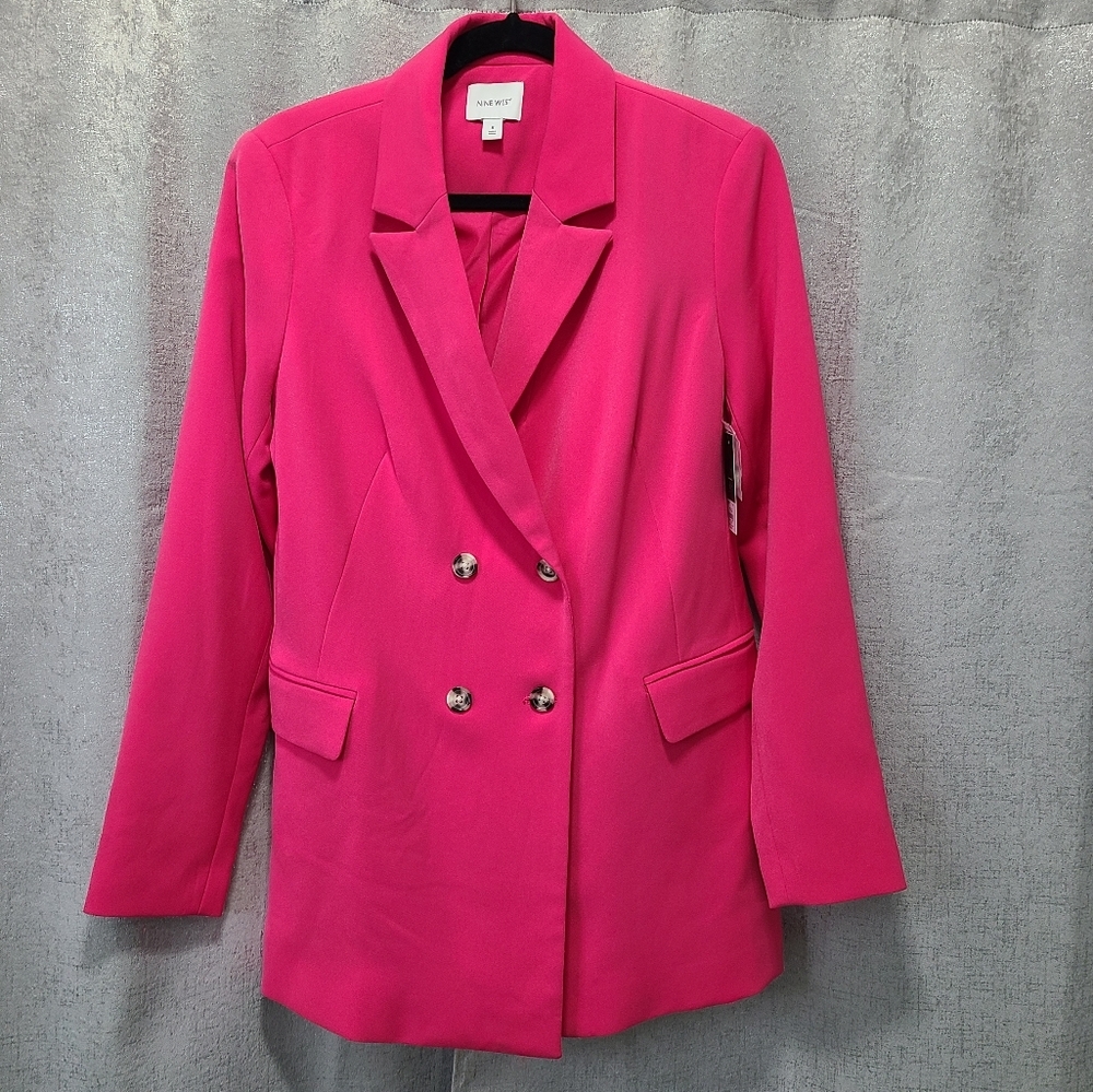 Nine West Pink The Boyfriend Blazer Double-Breasted Suit Jacket Size 8 NWT - Picture 4 of 13